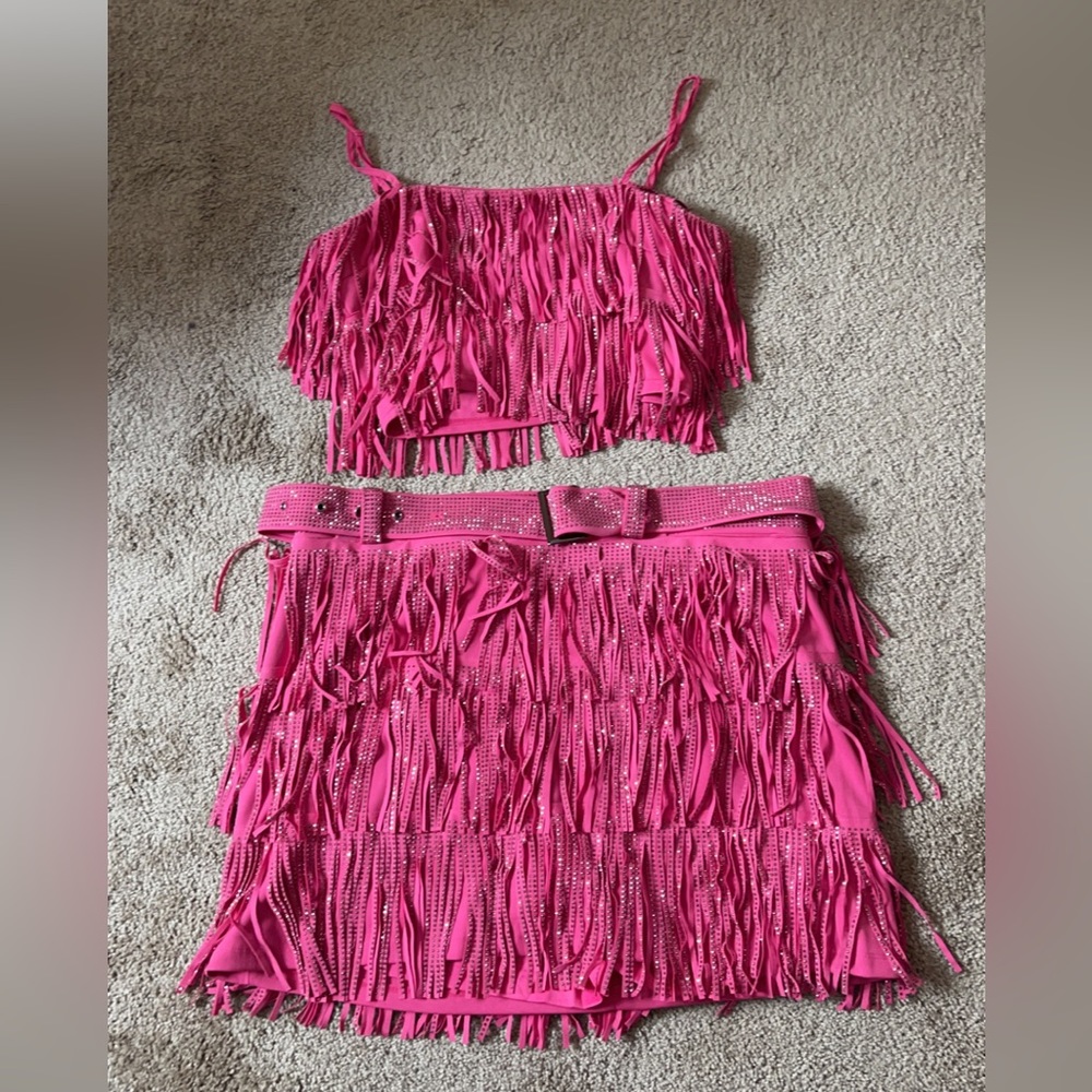 Pink Fringe Matching Set